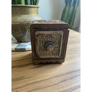 Antique Early 1900s Cast Iron Coin Bank Metal Bank Combination Lock